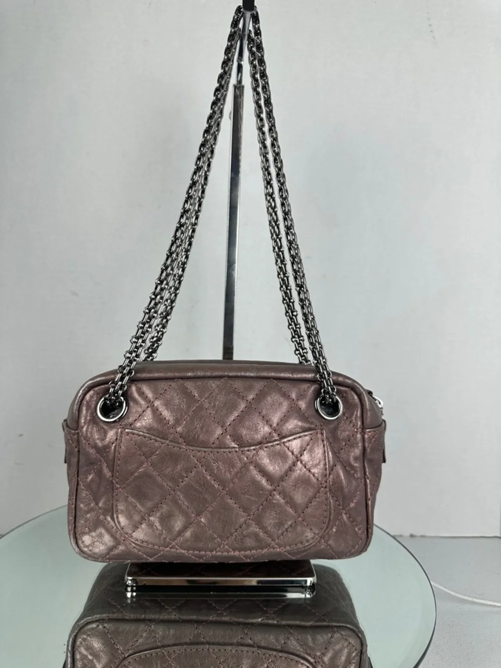 Quilted Chanel Metallic Pink Chain Mini Shoulder Bag